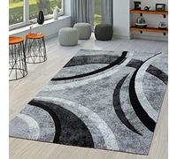 TT Home Alfombra De Salón Moderna De Rayas con Perfil Contorneado Jaspeada En Gris Negro, Tamaño:160x230 cm