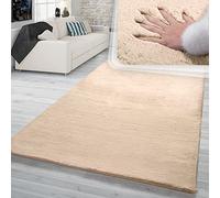 TT Home Alfombra Dormitorio Pelo Largo Suave Piel Artificial Imitación A Conejo, Color:Crema Sand, Tamaño:140x200 cm