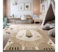 TT Home Alfombra Habitación Infantil Alfombra Juego Motivo Efecto High-Low León Suave Tonos Naturales Estilo Minimalista Fácil, Tamaño:160x220 cm