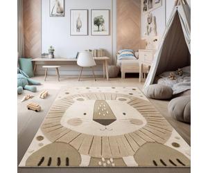 TT Home Alfombra Habitación Infantil Alfombra Juego Motivo Efecto High-Low León Suave Tonos Naturales Estilo Minimalista Fácil, Tamaño:160x220 cm