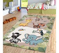TT Home Alfombra Habitación Infantil Animales Jungla Jirafa León Mono Cebra Beige Crema, Tamaño:140x200 cm