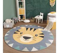 TT Home Alfombra Habitación Infantil De Juego Bebe Lavable Leon Motivo Animal, Color:GrisNegrasMarron, Tamaño:160 cm Redondo