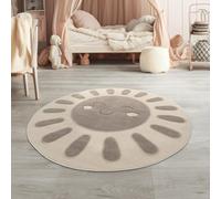 TT Home Alfombra Habitación Infantil De Juego Bebe Sol Felpa 3D Moderna Suave, Color:Beige Oscuro Crema, Tamaño:160 cm Redondo
