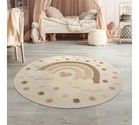 TT Home Alfombra Habitación Infantil De Juego Bebe Sol Felpa 3D Moderna Suave, Color:Crema Oscuro Arena, Tamaño:120 cm Redondo
