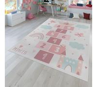 TT Home Alfombra Habitación Infantil De Juego Coches Infantil Animal Antideslizante, Color:Crema Rosa, Tamaño:80x150 cm