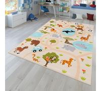 TT Home Alfombra Habitación Infantil De Juego Coches Infantil Animal Antideslizante, Color:VerdeAmarilloCrema, Tamaño:100x200 cm
