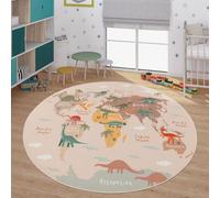 TT Home Alfombra Habitación Infantil De Juego Coches Infantil Animal Antideslizante, Color:VerdeBeigeMarron, Tamaño:160 cm Redondo