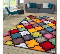 TT Home Alfombra Habitación Salon Dormitoro Pelo Corto Moderna Patrón Geométrico Moteado 3D Colorido, Color: Rojo Azul Amarillo, Tamaño:120x170 cm