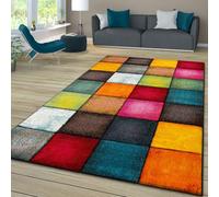 TT Home Alfombra Habitación Salon Dormitoro Pelo Corto Moderna Patrón Geométrico Moteado 3D Colorido, Color:Gris Rojo Amarillo, Tamaño:200x290 cm