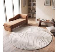 TT Home Alfombra Habitación Salon Pelo Largo Estilo Nordico Abstract Monocromo Lavable, Crema 1, 160 cm Redondo