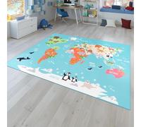 TT Home Alfombra Infantil, Alfombra de Juego para Habitaciones Infantiles, Mapa del Mundo con Animales, En Verde, Tamaño:80x150 cm