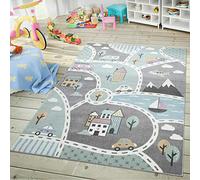 TT Home Alfombra Infantil, Alfombra Juegos Infantil, Dibujos De Ciudad, Verde Y Gris, Tamaño:140x200 cm