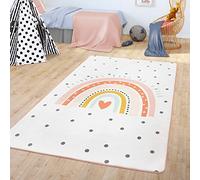 TT Home Alfombra Infantil Bebé Motivo Arco Iris con Diseño Corazón, Color:Crema, Tamaño:120x160 cm