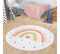 TT Home Alfombra Infantil Bebé Motivo Arco Iris con Diseño Corazón, Color:Crema, Tamaño:80 cm Redondo