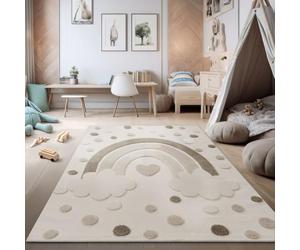 TT Home Alfombra para habitación Infantil Alfombra de Juego Motivo Arco Iris Efecto 3D Estructura en Bucle Suaves Tonos Naturale, Tamaño:160x220 cm