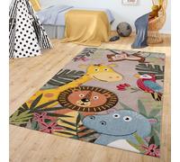 TT Home Alfombra para Niños Moderna Motivo Animal Jungla, Color:Verde Beige Marron, Tamaño:160x230 cm