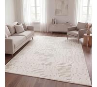 TT Home Alfombra Sala-De-Estar Dormitorio Pelo-Alto Lavable Diseño-Escandinavo Geométrico Abstracto Estilo-Boho Liso 3D, Color:Crema 6, tamaño:240x340 cm
