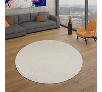 TT Home Alfombra Salón Pelo Corto Moderno Diseño Liso Moderno Atemporal, Color: Crema, Tamaño:160 cm Redondo
