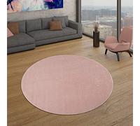 TT Home Alfombra Salón Pelo Corto Moderno Diseño Liso Moderno Atemporal, Color: Rose, Tamaño:120 cm Redondo