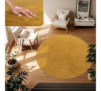 TT Home Alfombra Salón Pelo Corto Monocolor Diseño Moderno Lavable, Color: Amarillo Oscuro Amarillo Mostaza, Tamaño:120 cm Redondo