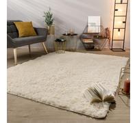 TT Home Alfombra Salón Pelo Largo Suave Diseño Moderno Monocolor, Color: Beige Claro Crema, Tamaño:80x150 cm