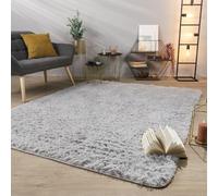 TT Home Alfombra Salón Pelo Largo Suave Diseño Moderno Monocolor, Color: Gris Plata, Tamaño:60x100 cm