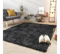 TT Home Alfombra Salón Pelo Largo Suave Diseño Moderno Monocolor, Color: GrisAntracita, Tamaño:80x150 cm