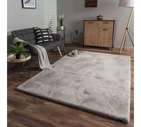 TT Home Alfombra Salón Pelo Largo Suave Piel Artificial Imitación A Conejo, Color: Gris, Tamaño:200 cm Redondo