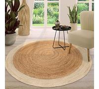 TT Home Alfombra Yute Habitación Salon Dormitoro Redonda Etnica Boho Chic A Mano, Color:Marfil, Tamaño:80 cm Rund