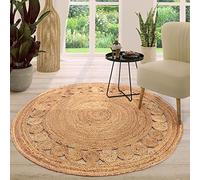 TT Home Alfombra Yute Habitación Salon Dormitoro Redonda Etnica Boho Chic A Mano, Color:Naturaleza 2, Tamaño:100 cm Rund