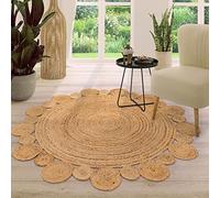 TT Home Alfombra Yute Habitación Salon Dormitoro Redonda Etnica Boho Chic A Mano, Color:Naturaleza, Tamaño:100 cm Rund