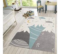 TT Home Tappeto Bambini Chicco Tappeto Stanza Bambini Motivo Della Montagna Stelle, Color:Grigio Crema, tamaño:160x230 cm