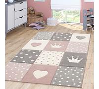 TT Home Tappeto Bambini Chicco Tappeto Stanza Bambini Pastello 3D Polkadot Cuore, Color: Rosa, tamaño:160x230 cm
