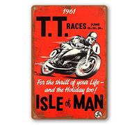 Tt Races Isla de Man Motocicleta Cartel de Estaño Vintage Póster de Pared Retro Pintura de Hierro Placa de Metal Hoja para Bar Cafetería Garaje Hogar Regalo Cumpleaños Boda 8 x 12 pulgadas