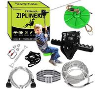 TT TRSMIMA Kit de tirolesa de 150/180/200 pies para niños y adultos de hasta 450 libras - Carro de diseño extraíble actualizado y asiento grueso, 100% a prueba de óxido con arnés de seguridad - Kits