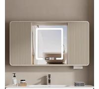 TT-YEC Armario De Baño con Espejo Y Luces LED, Botiquín con Espejo Y Pantalla Táctil Inteligente, Armario De Almacenamiento De Madera Encima del Inodoro,L110cm