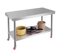 TT-YEC Banco De Trabajo De Cocina Comercial De 2/3 Niveles, Mesa De Preparación De Alimentos De Acero Inoxidable con Ruedas Bloqueables, Color Plateado,Al120×w40×h80cm