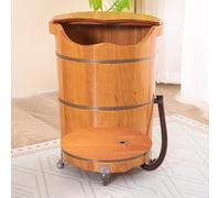 TT-YEC Baño De Pies De Madera Para Adultos, Baño De Pies Con Drenaje En La Parte Inferior, Baño De Pies Grande Con Ruedas, Barril De Sauna De Roble, Spa De Pies Con Triple Aro De Acero,H50cm