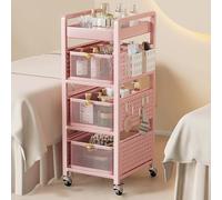 TT-YEC Carro De Almacenamiento Para Peluquería, Carrito De Peluquería De Cuatro Niveles, Estante Para Herramientas Con Cajones Abiertos, Carro De Almacenamiento De Metal Resistente.,Rosado