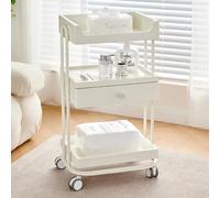 TT-YEC Carro Portaherramientas Para Salón De Belleza, Cajonera Con Ruedas Giratorias De 360°, Carro De Estilista De Tres Niveles De Pie, Blanco,Cream color b
