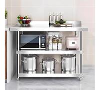TT-YEC Encimera De Cocina De Acero Inoxidable Engrosado con 2 Estantes Inferiores Y Protector contra Salpicaduras, Mesa De Preparación De Alimentos De Metal con Patas Ajustables,L180×w50×h80cm