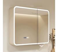 TT-YEC Espejo De Botiquín De Baño con Iluminación LED, Marco De Acero Al Carbono, Armario con Espejo De Pared con Sistema Antivaho Inteligente, Color Café con Leche,A l68cm/26.77in
