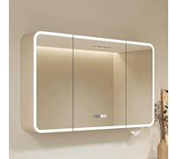TT-YEC Espejo De Botiquín De Baño con Iluminación LED, Marco De Acero Al Carbono, Armario con Espejo De Pared con Sistema Antivaho Inteligente, Color Café con Leche,A l118cm/46.45in