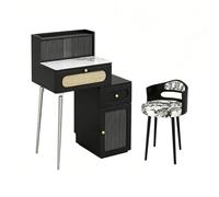 TT-YEC Juego De Tocador Compacto con Grandes Cajones De Almacenamiento Y Una Silla; Mesa Auxiliar De Tocador De Madera; Adecuado para Dormitorios Y Dormitorios; Negro,B l50cm/19.68in