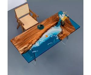 TT-YEC Mesa De Comedor Rectangular para El Hogar, Mesa Central De Resina Epoxi, Mesa De Comedor Moderna Multifuncional con Océano Luminoso Y Piedra, Personalizada Gran Mesa De Resina,Al140×h60cm