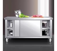 TT-YEC Mesa De Corte con Gabinete De Almacenamiento De Gran Espacio, Banco De Trabajo Comercial De Acero Inoxidable, Mesa De Preparación De Cocina De Metal Resistente,L150xw70xh80cm