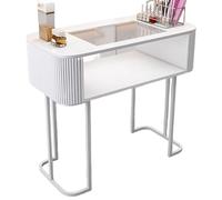 TT-YEC Mesa De Manicura Con Estructura De Metal Blanco, Mesa De Manicura De Doble Capa Con Cajones Y Tapa De Cristal Transparente, Estación De Trabajo De Salón De Belleza,Al80cm