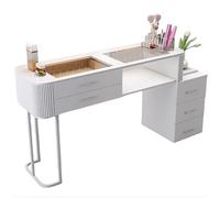 TT-YEC Mesa De Manicura Con Estructura De Metal Blanco, Mesa De Manicura De Doble Capa Con Cajones Y Tapa De Cristal Transparente, Estación De Trabajo De Salón De Belleza,Bl120cm