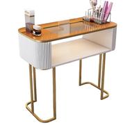 TT-YEC Mesa De Manicura Con Estructura De Metal Blanco, Mesa De Manicura De Doble Capa Con Cajones Y Tapa De Cristal Transparente, Estación De Trabajo De Salón De Belleza,Cl80cm