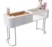 TT-YEC Mesa De Manicura Con Estructura De Metal Blanco, Mesa De Manicura De Doble Capa Con Cajones Y Tapa De Cristal Transparente, Estación De Trabajo De Salón De Belleza,Al120cm